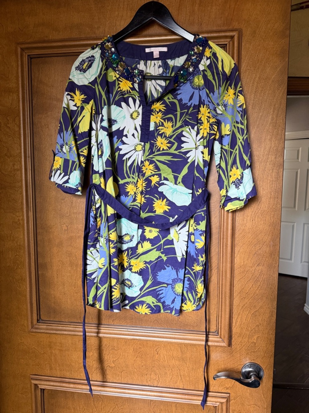 Rebecca Taylor Navy Floral Embellished Tunic